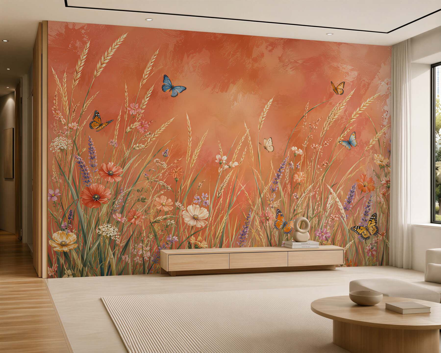 Fotobehang weiland met vlinders
