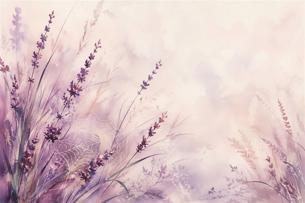 Fotobehang lavendel met spinnenweb