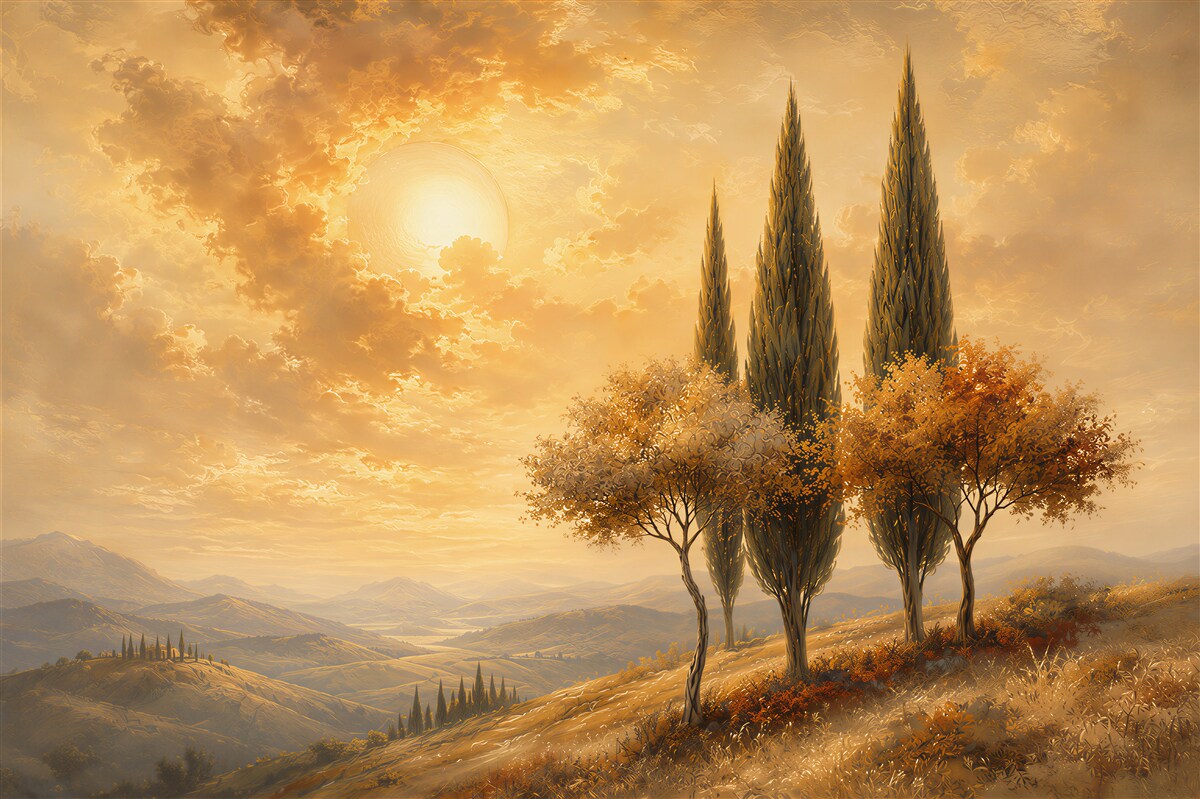 Fotobehang Toscaanse zonsondergang