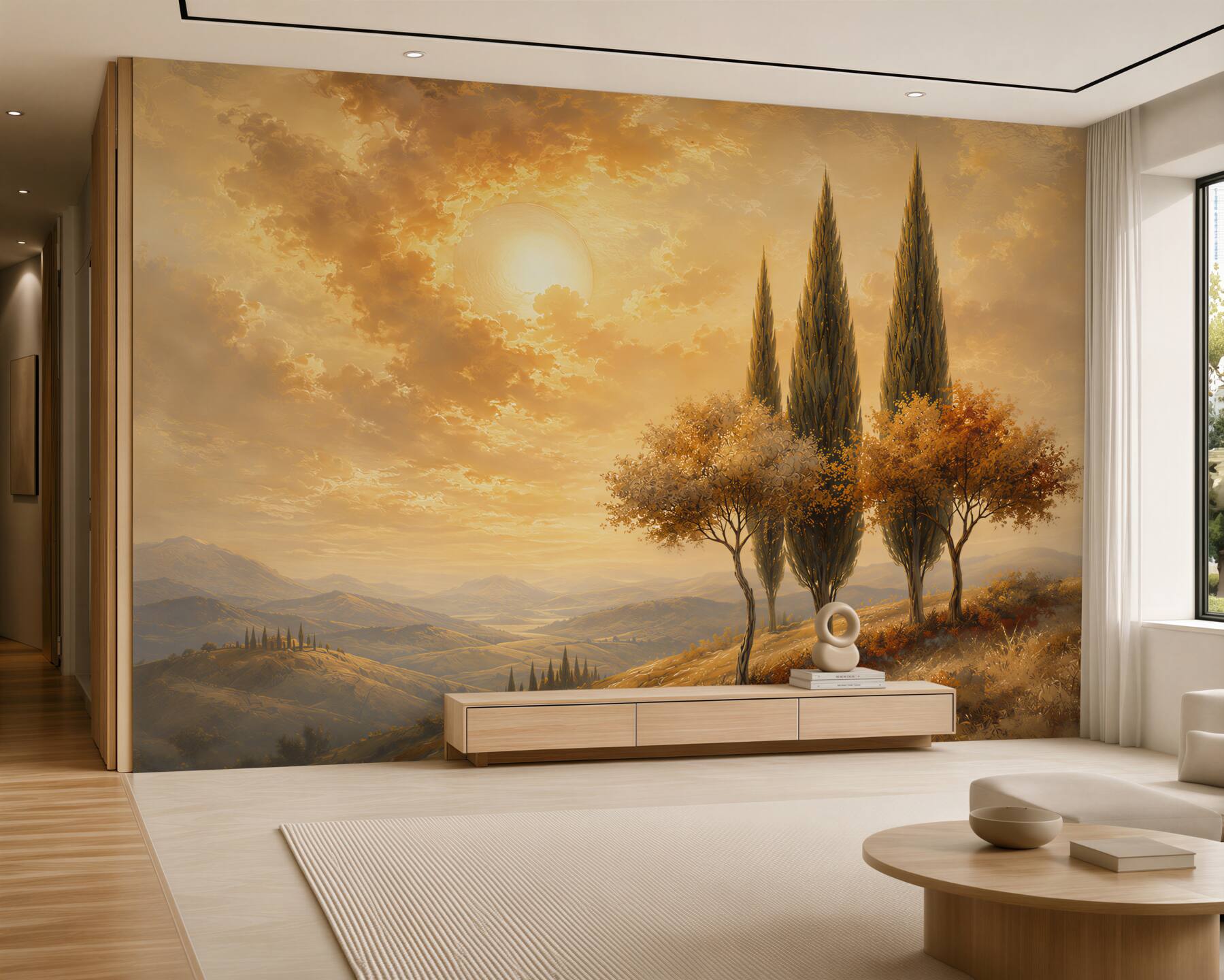 Fotobehang Toscaanse zonsondergang