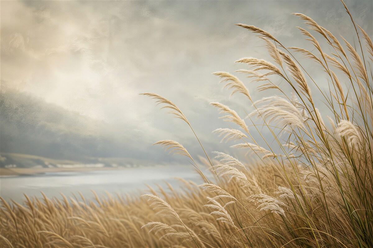 Fotobehang gras bij het meer