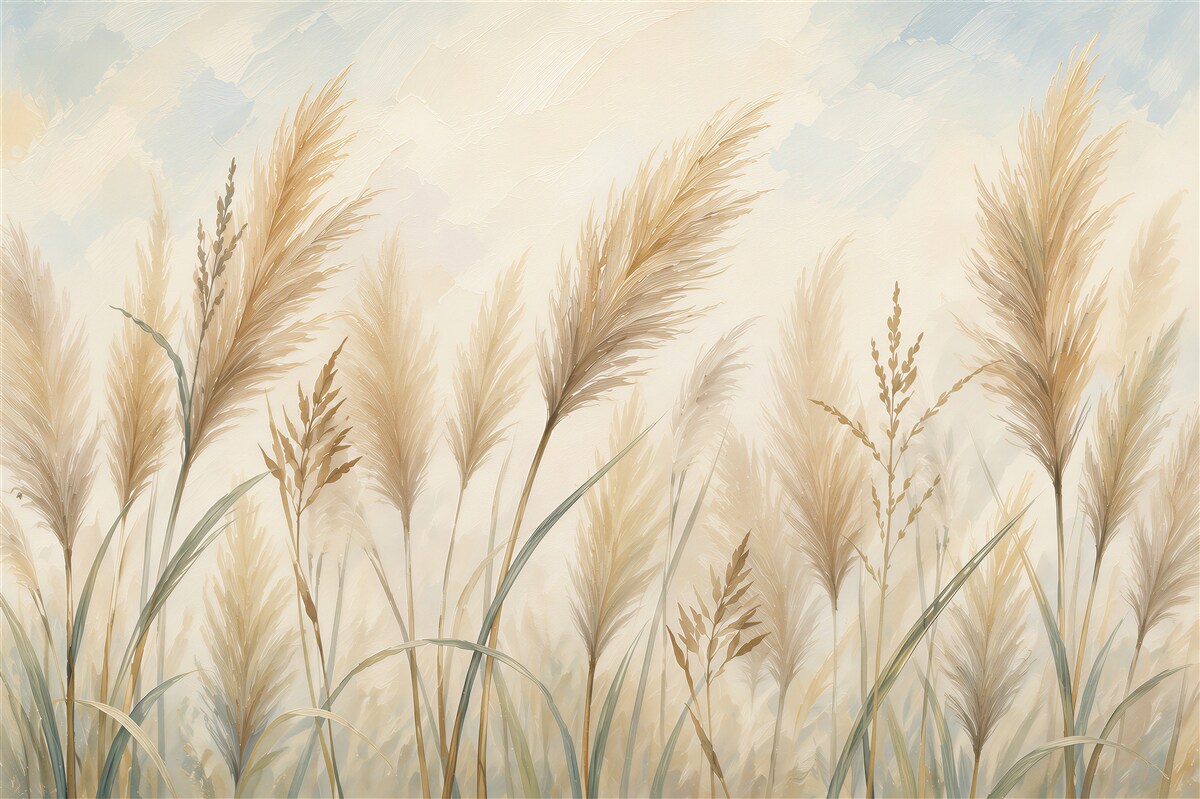 Fotobehang gouden grassen op een pastel achtergrond