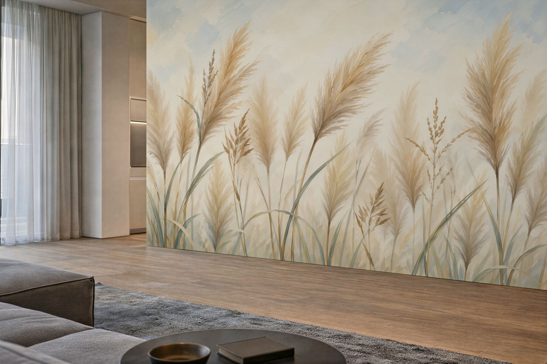 Fotobehang gouden grassen op een pastel achtergrond