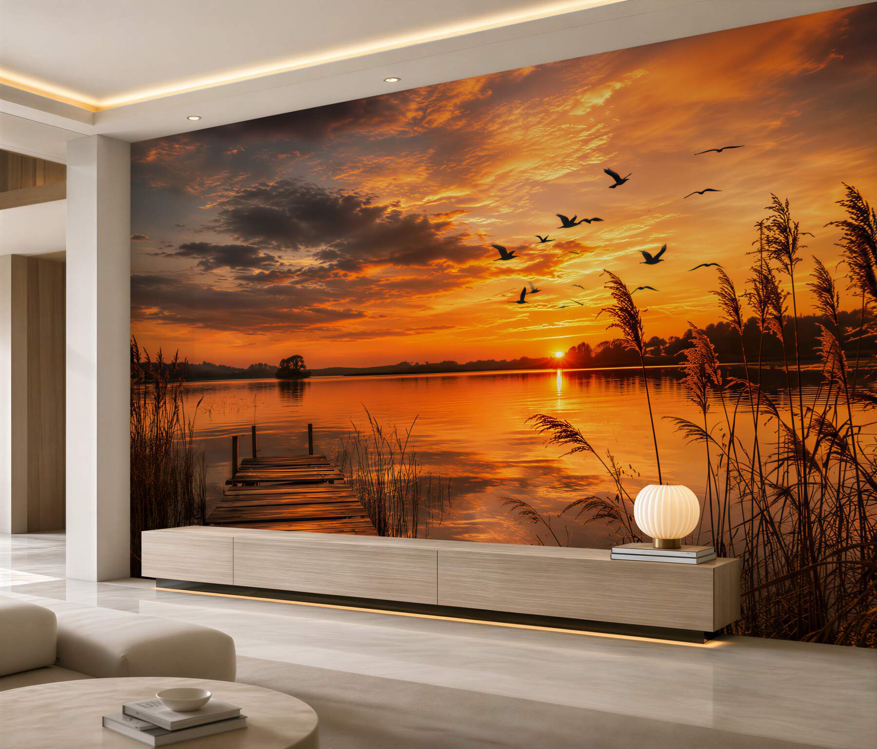 Fotobehang zonsondergang aan het meer