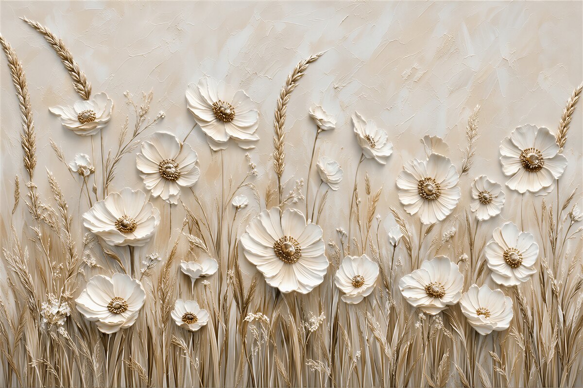 Fotobehang 3D bloemen in beige