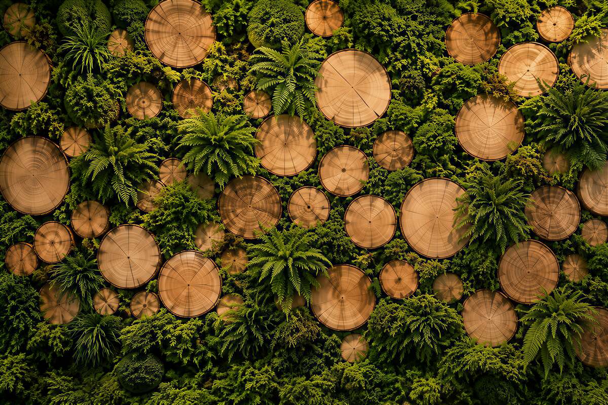Fotobehang groene mos op hout