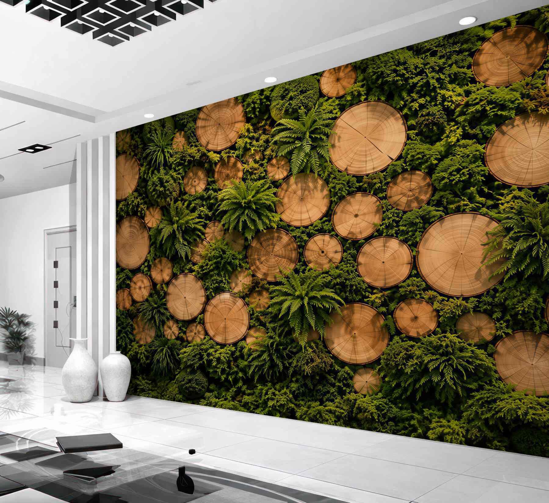 Fotobehang groene mos op hout