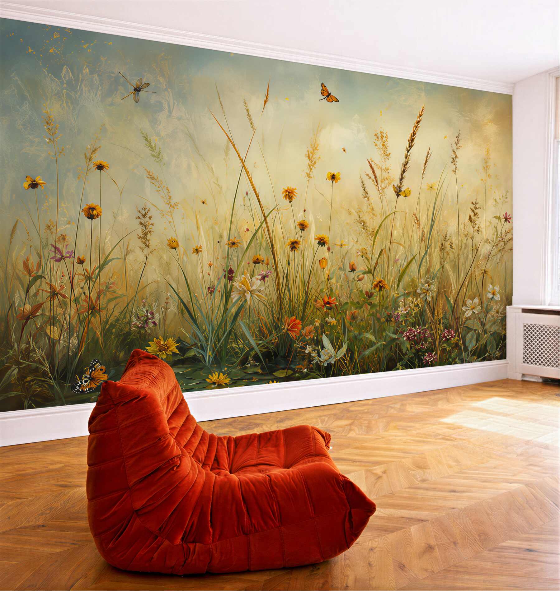 Fotobehang weide met bloemen