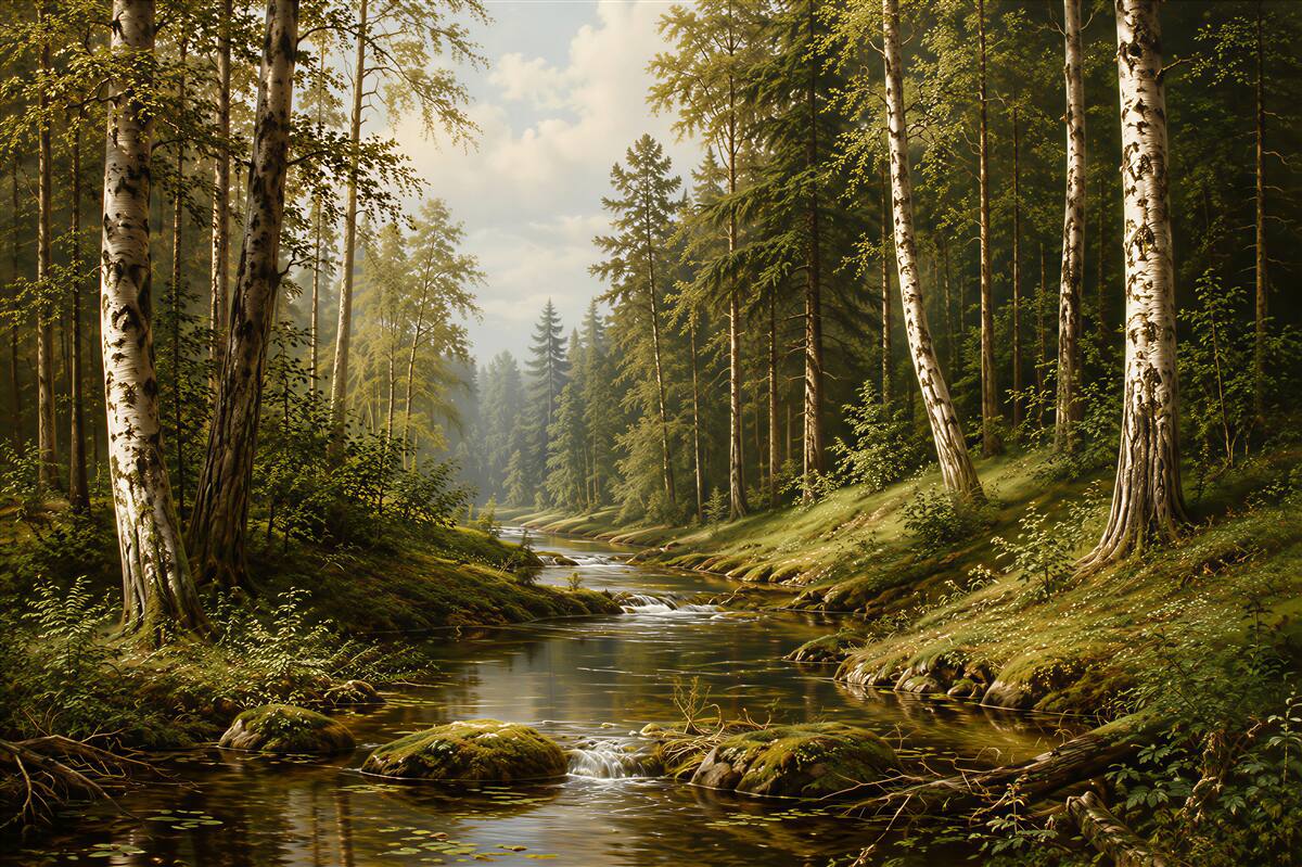 Fotobehang bos bij de beek