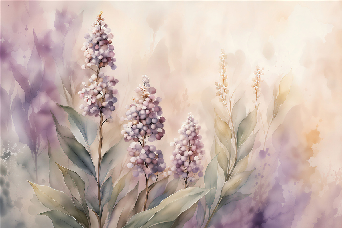 Fotobehang aquarel bloemen van seringen