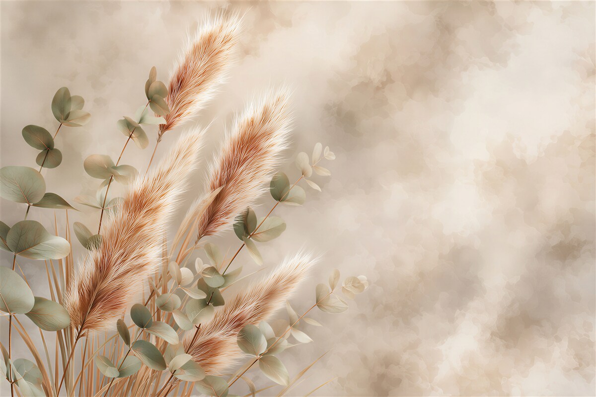 Fotobehang gedroogd gras en eucalyptus