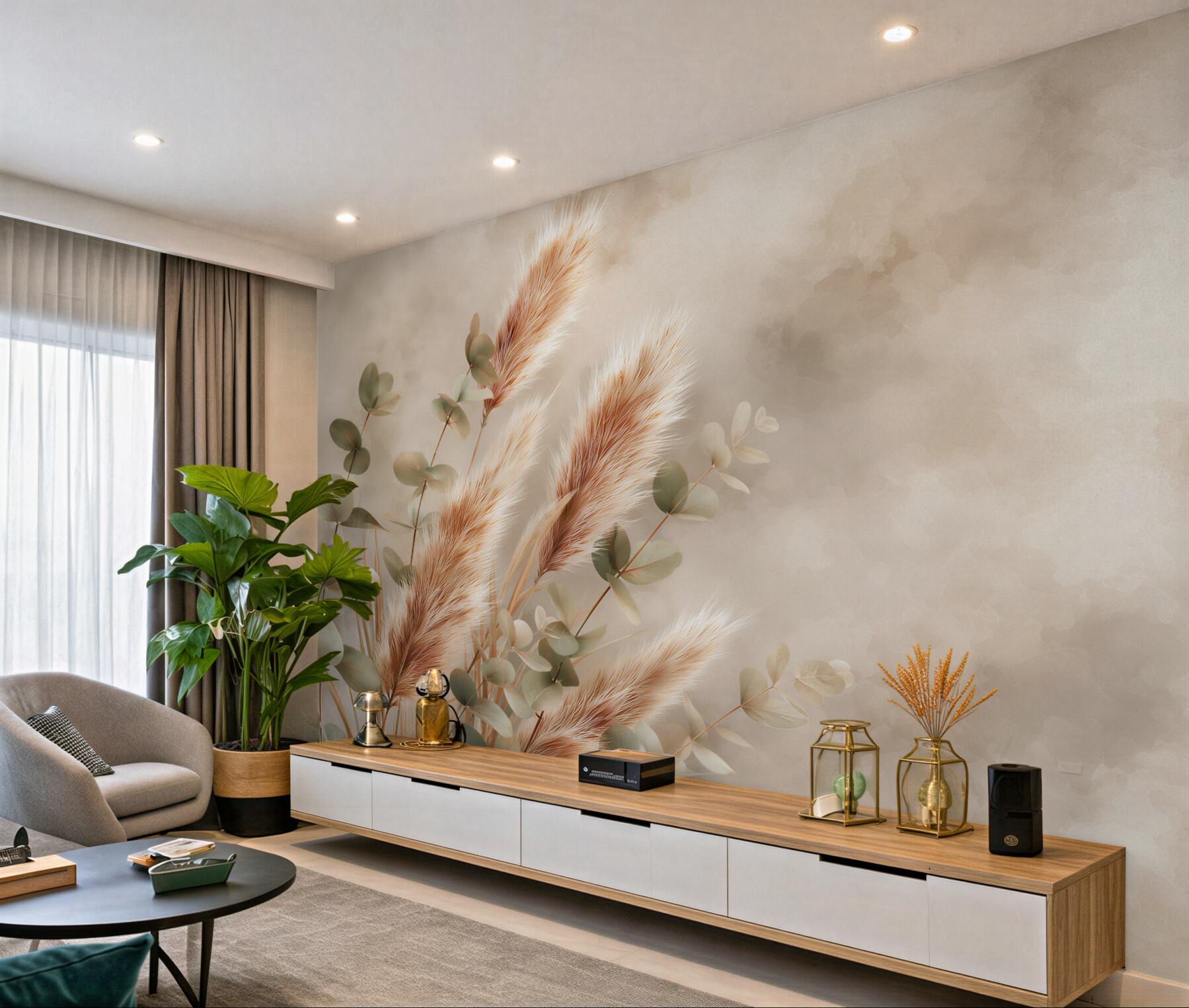 Fotobehang gedroogd gras en eucalyptus