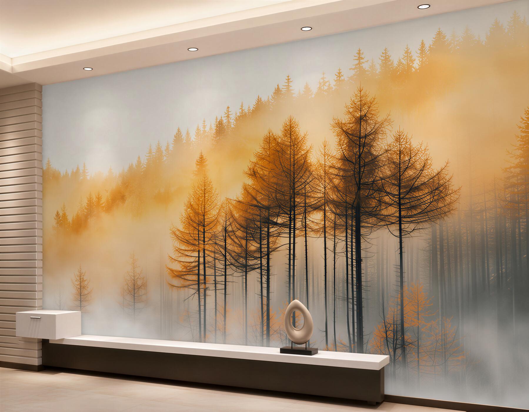 Fotobehang bos in de mist