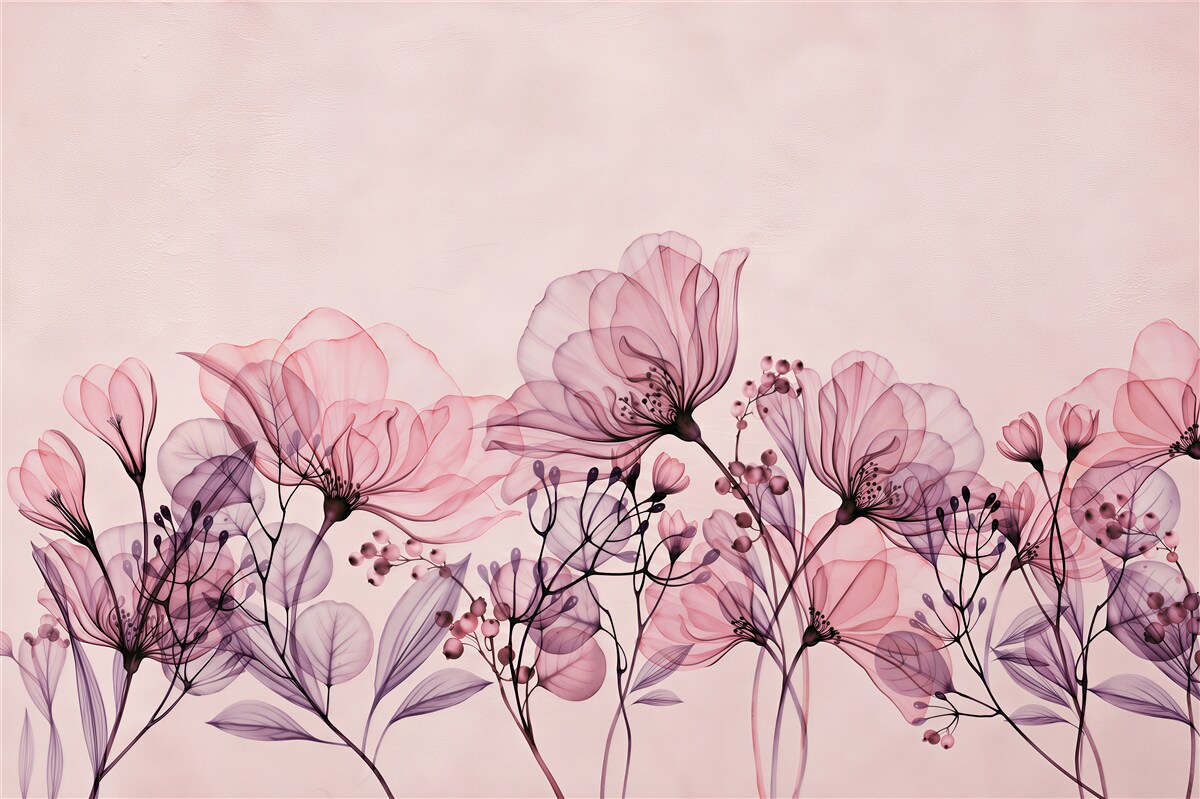 Fotobehang roze bloemen op pastelachtergrond