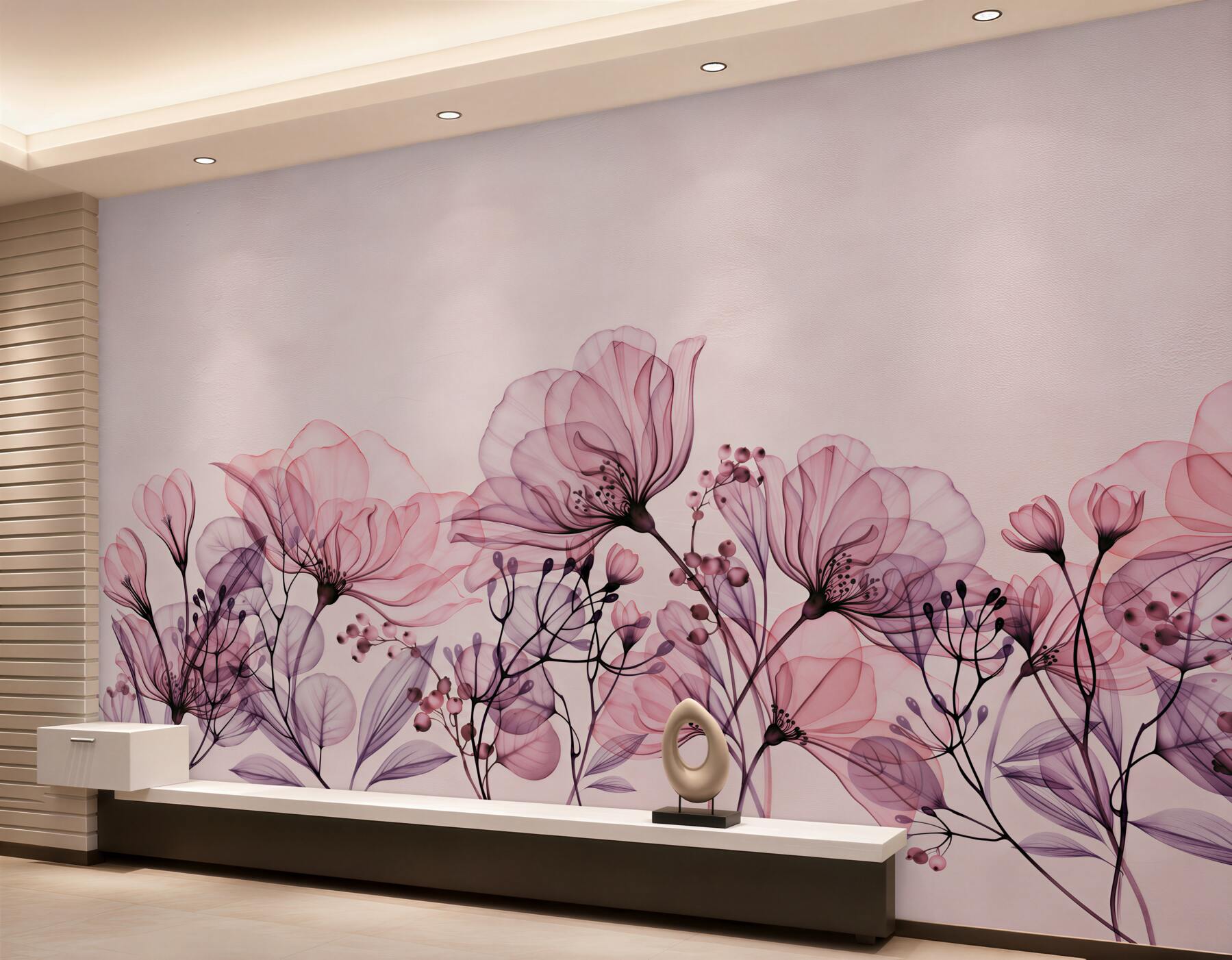 Fotobehang roze bloemen op pastelachtergrond