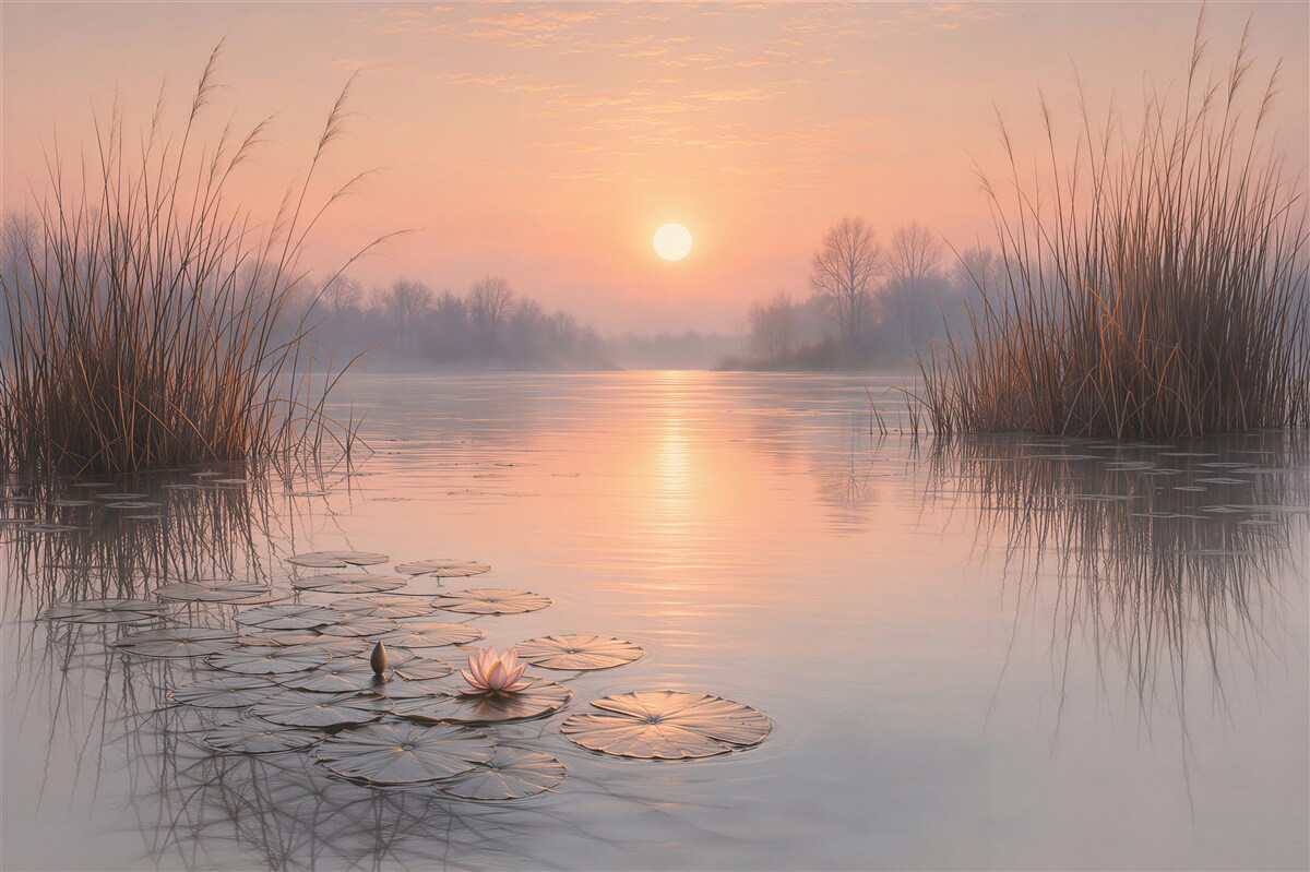 Fotobehang zonsondergang boven het meer