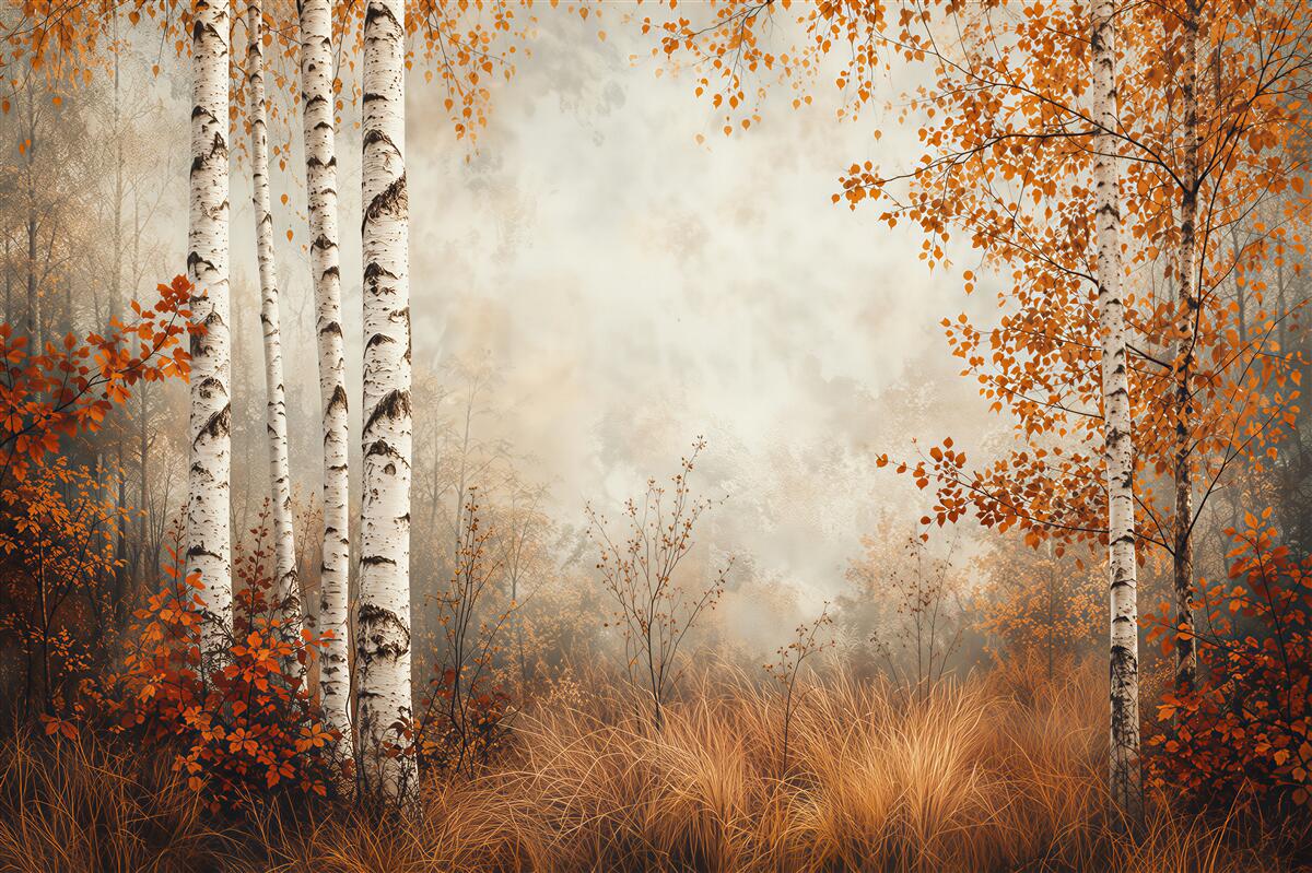 Fotobehang berkenbos in de herfst