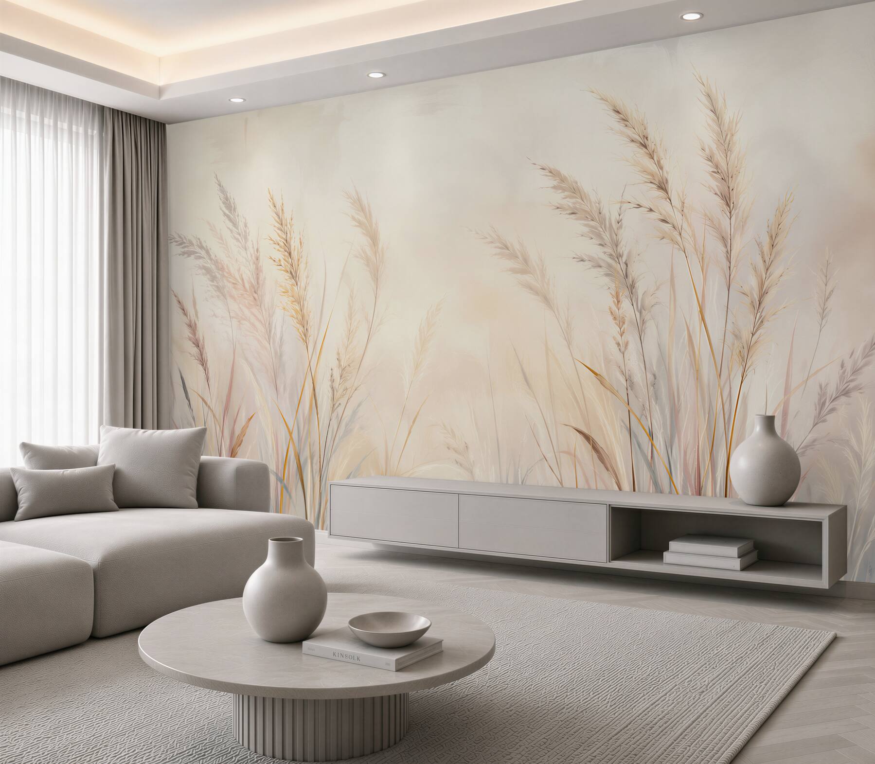 Fotobehang gras op een beige achtergrond