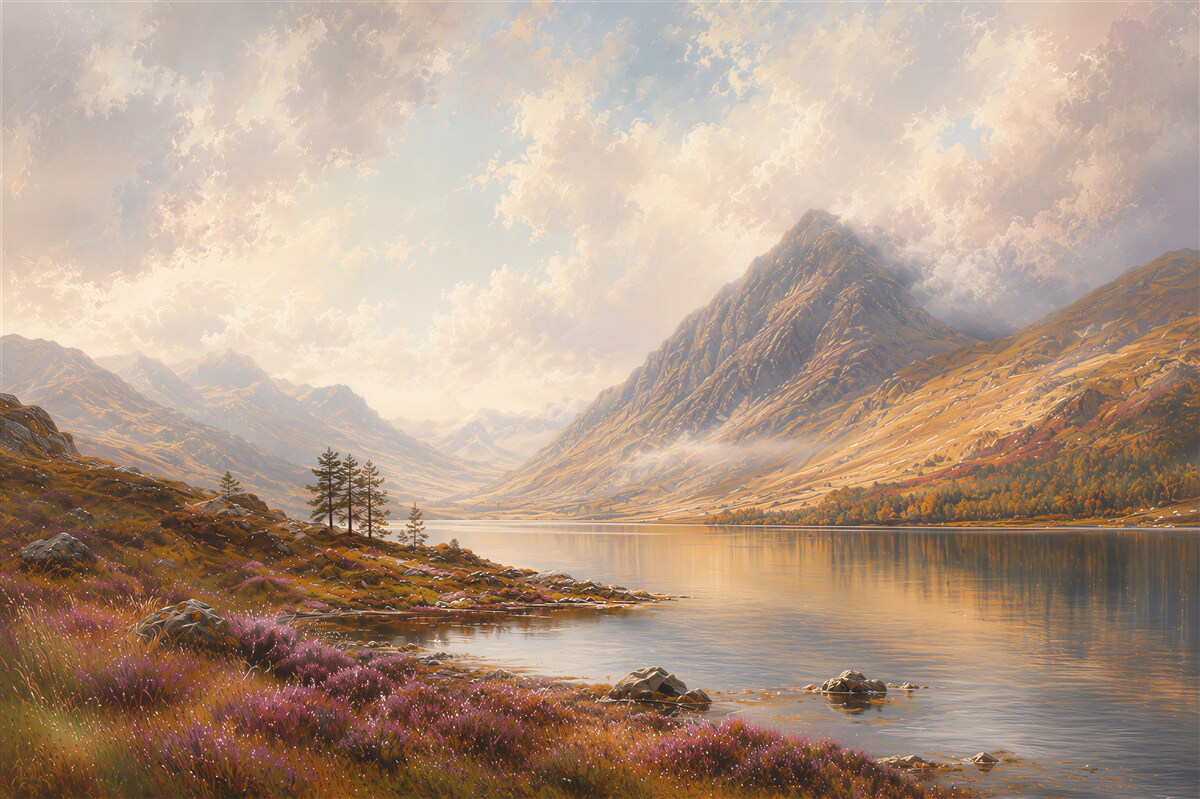Fotobehang berglandschap bij zonsondergang