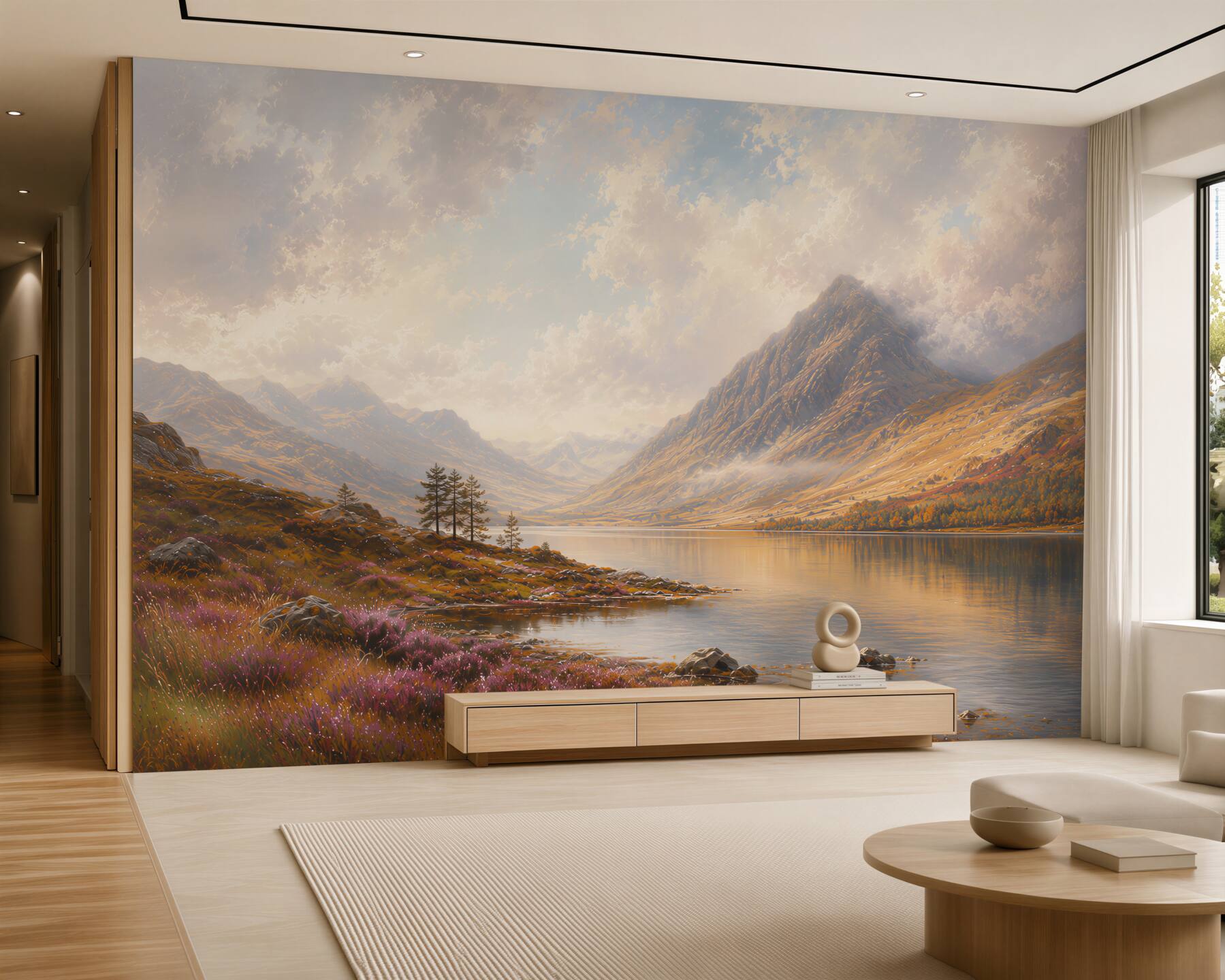 Fotobehang berglandschap bij zonsondergang