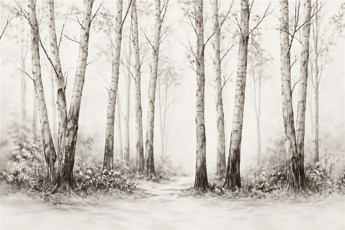 Fotobehang berken in het bos
