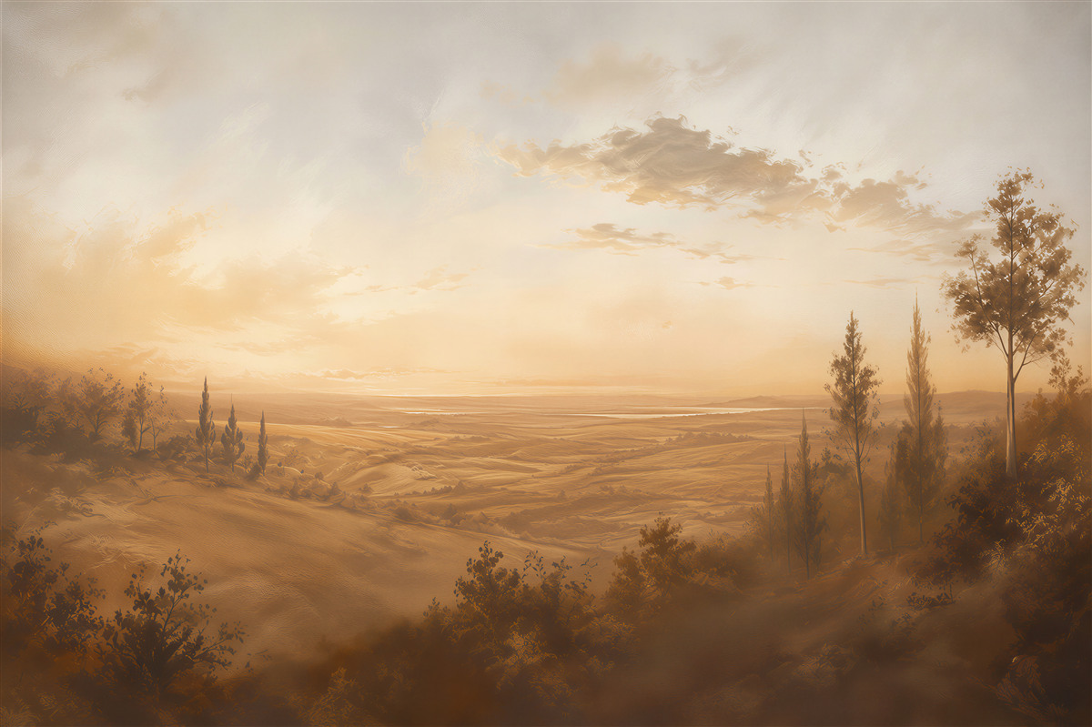 Fotobehang gouden heuvels bij zonsondergang