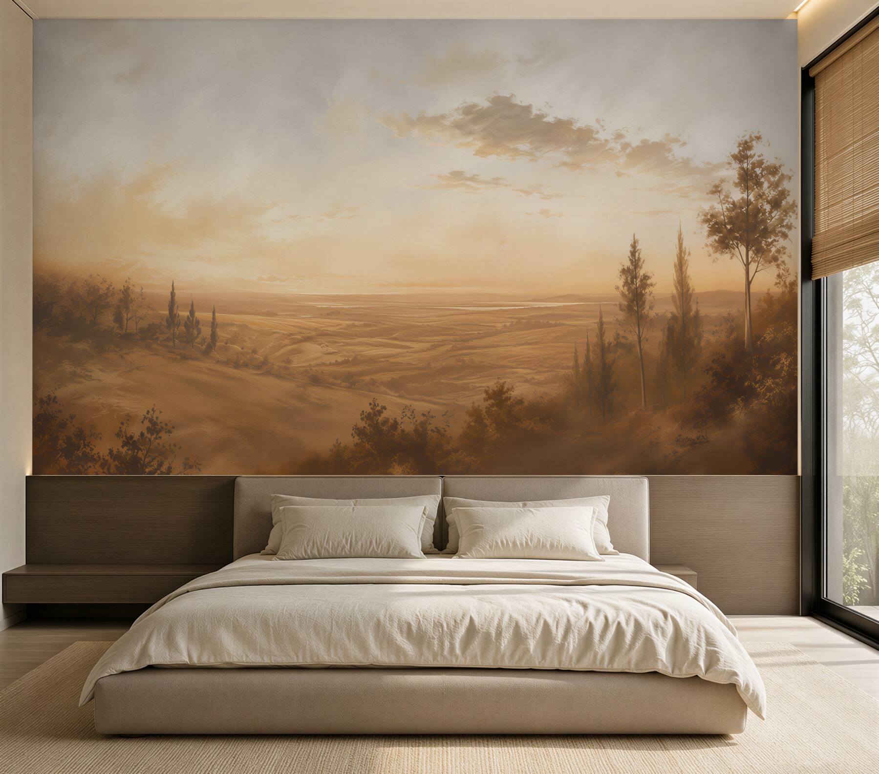 Fotobehang gouden heuvels bij zonsondergang