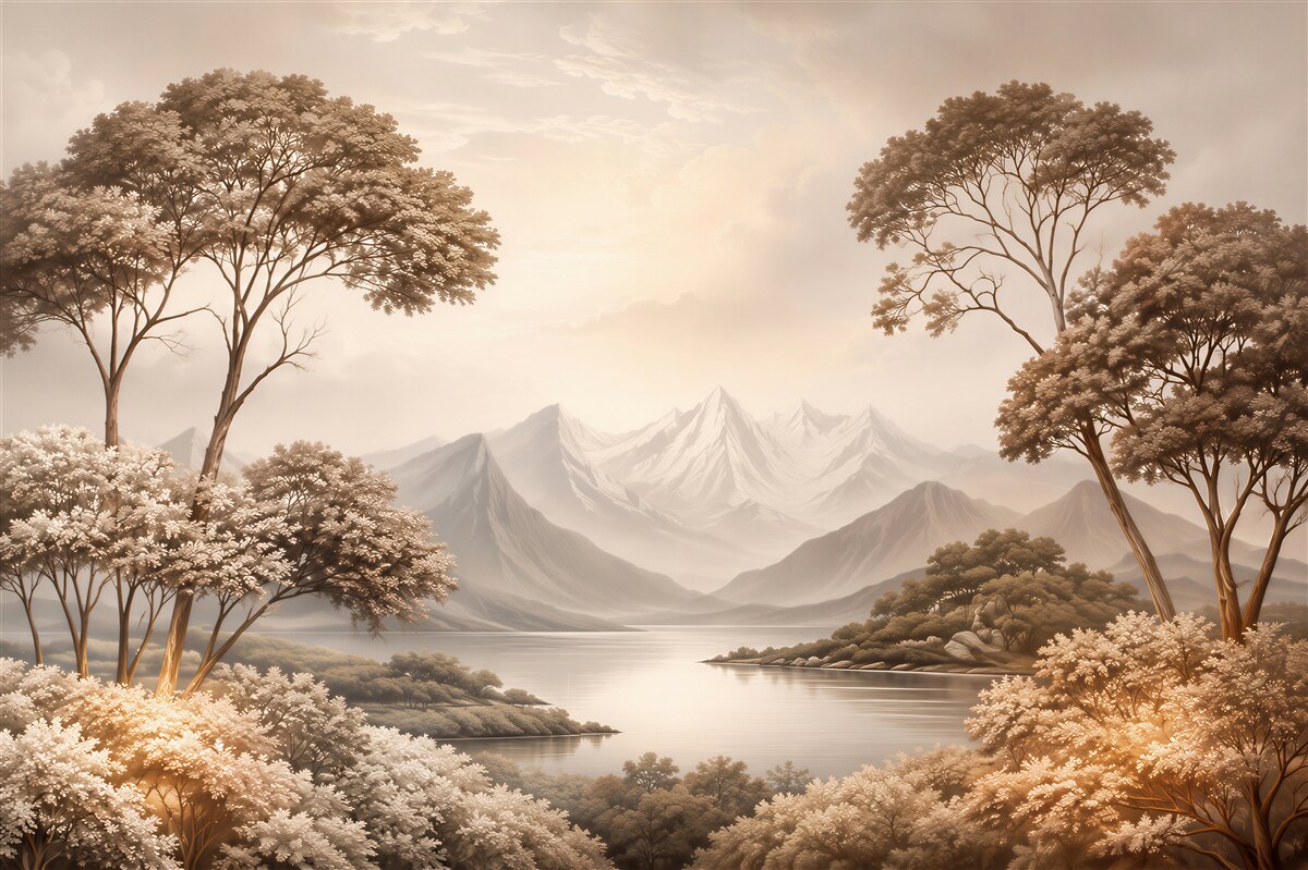 Fotobehang berglandschap met meer