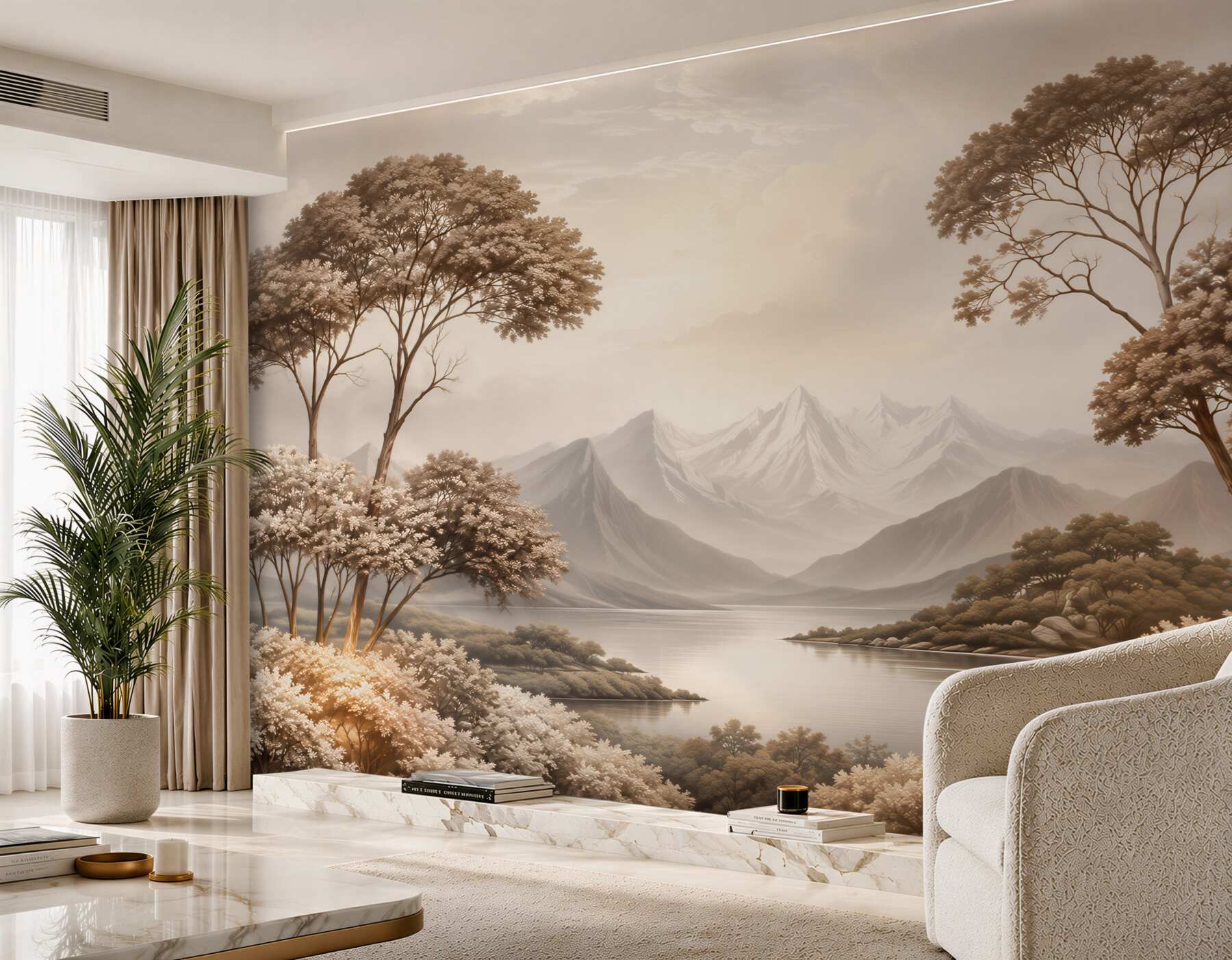 Fotobehang berglandschap met meer