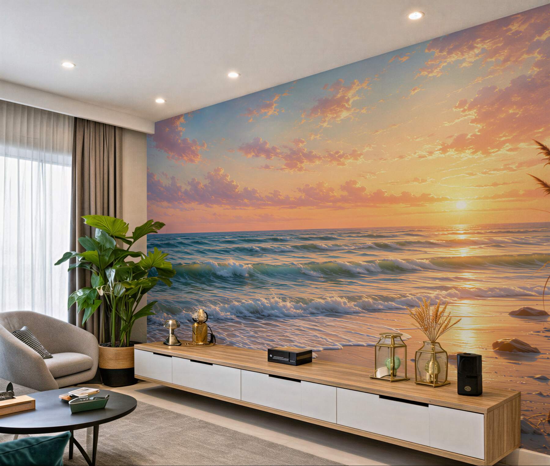 Fotobehang zonsondergang boven de zee