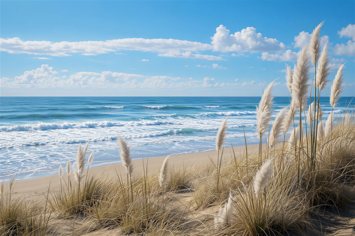 Fotobehang strand met gras