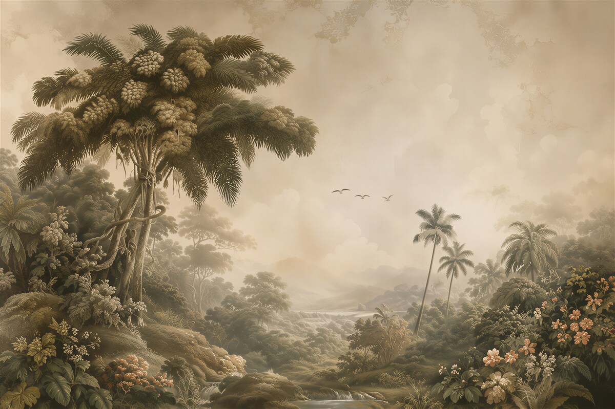 Fotobehang tropisch landschap met palmen