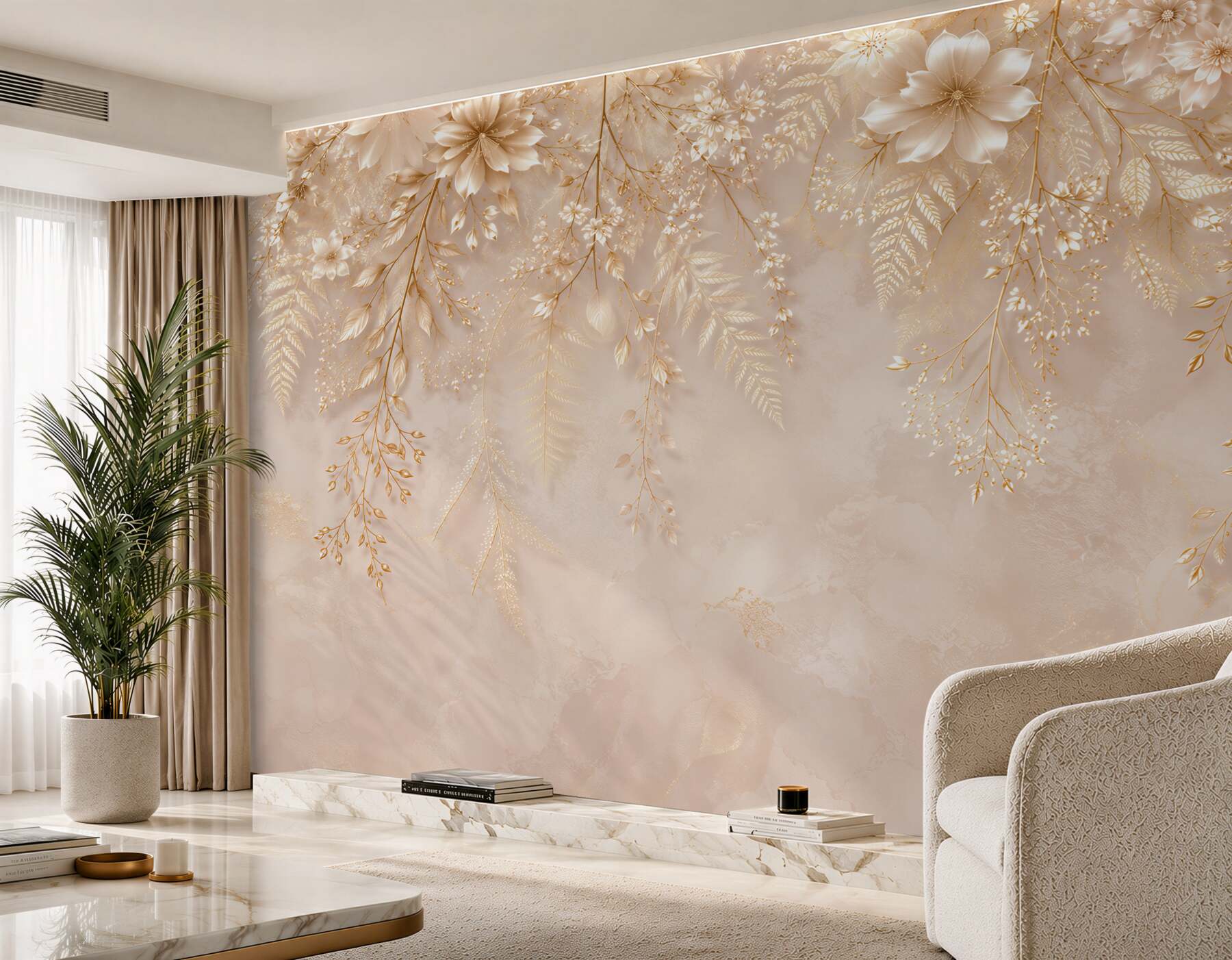Fotobehang gouden bloemen