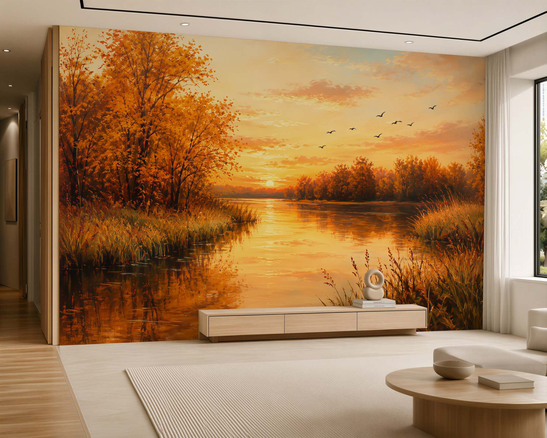 Fotobehang herfstlandschap aan het meer