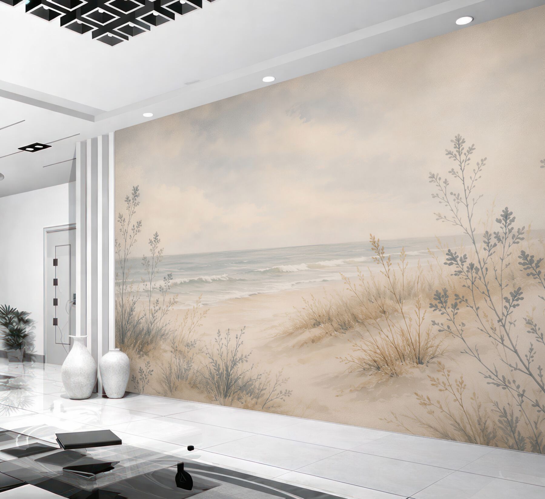 Fotobehang strand met gras