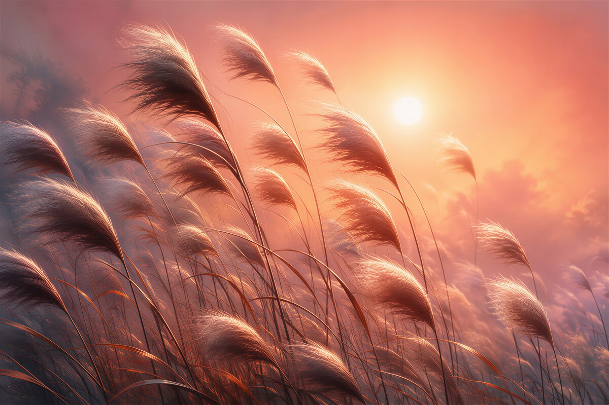 Fotobehang zonsondergang met gras