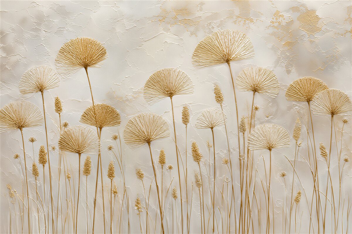 Fotobehang gouden paardenbloemen op de muur