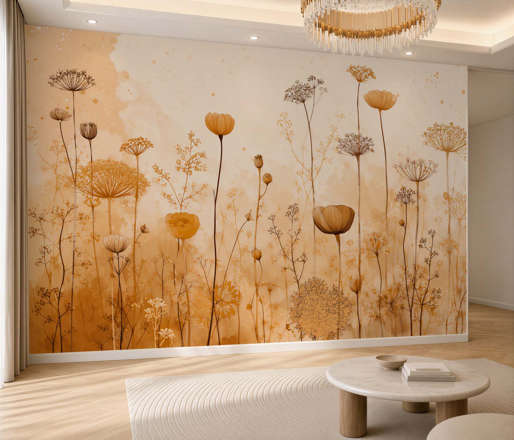 Fotobehang veldbloemen in oranje tinten