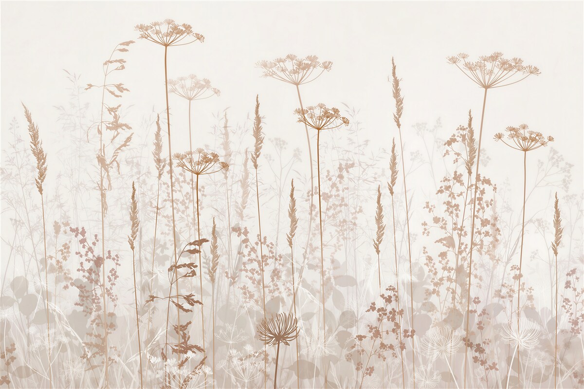 Fotobehang veldbloemen in beige