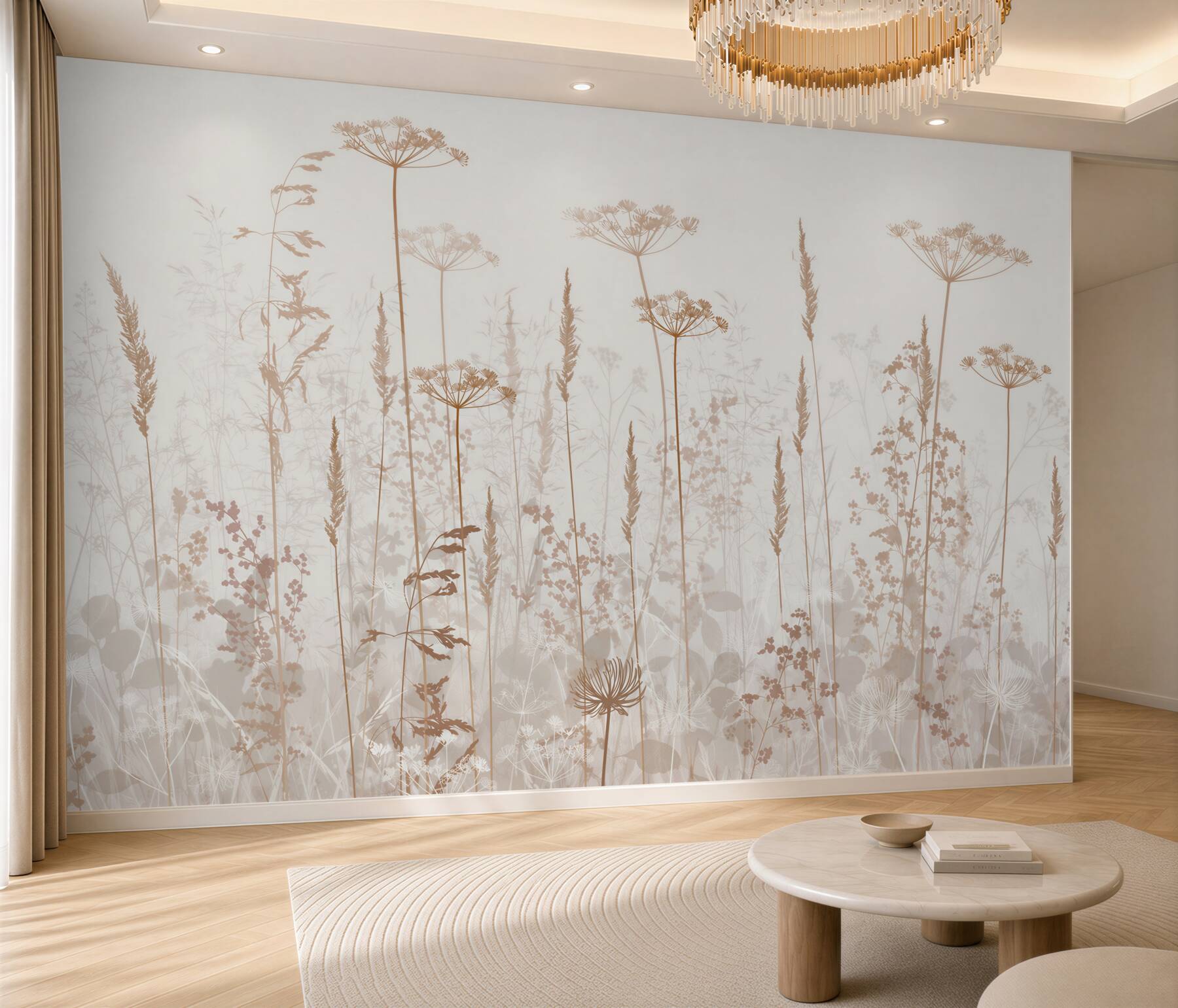 Fotobehang veldbloemen in beige