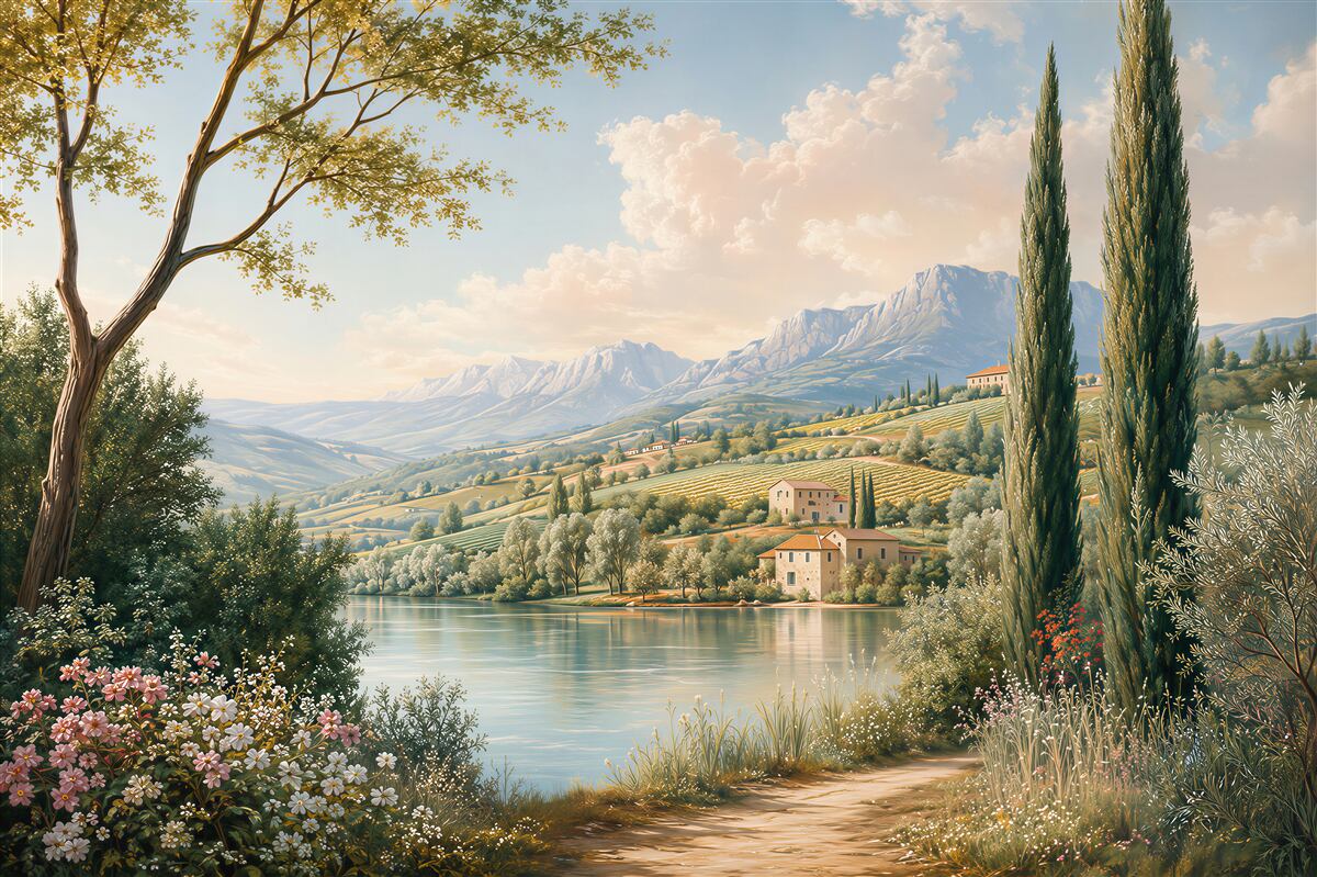 Fotobehang Toscaans landschap met bergen