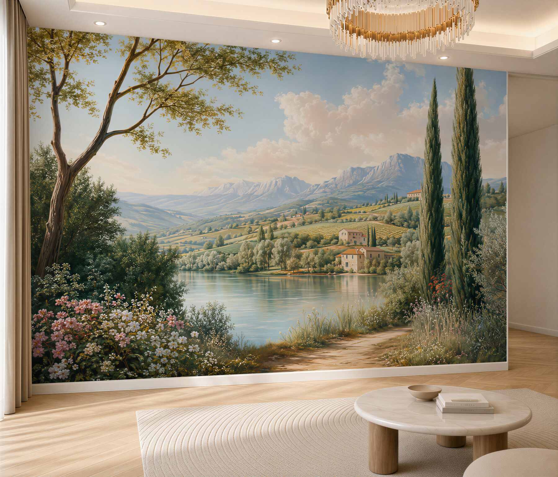 Fotobehang Toscaans landschap met bergen