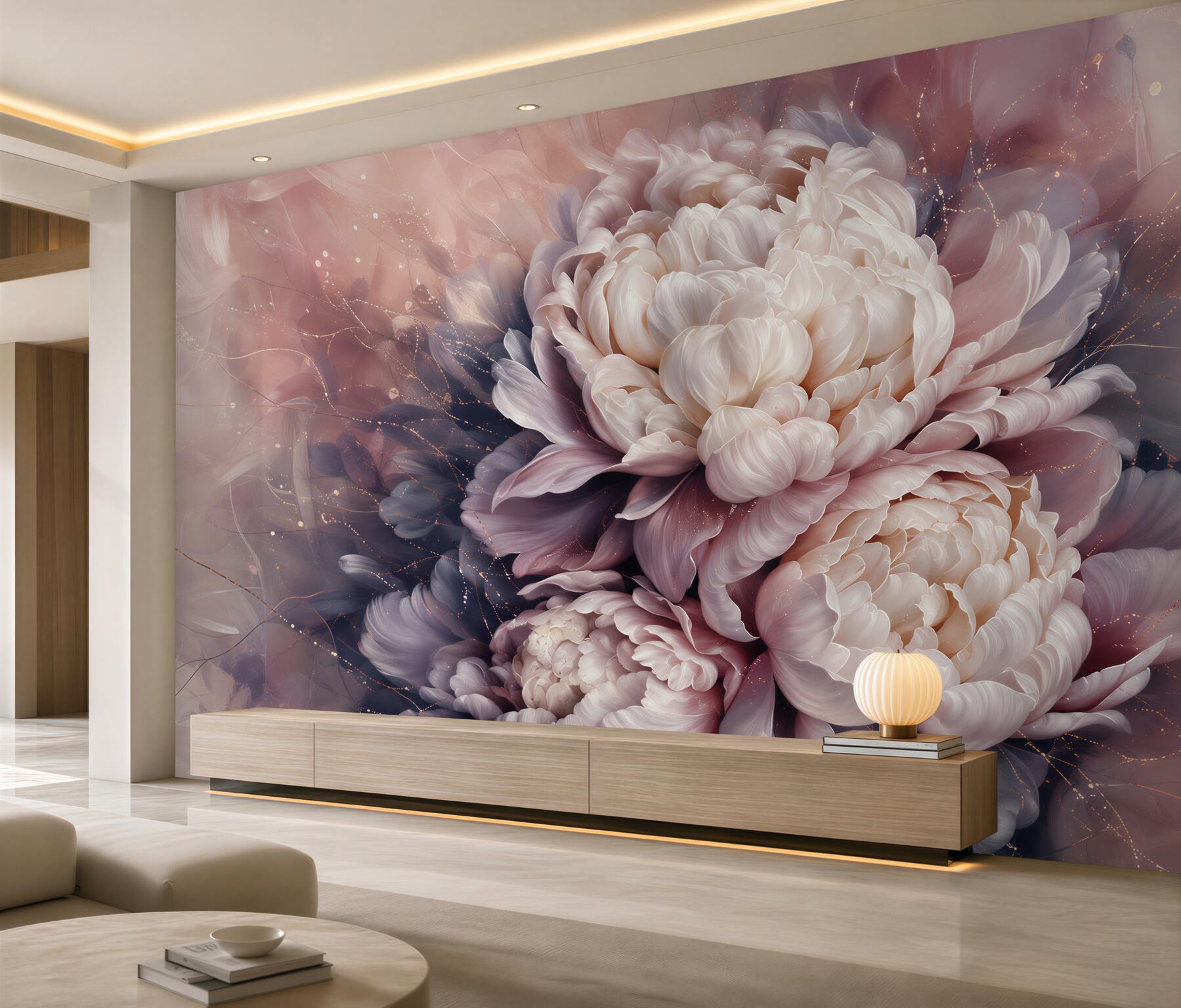 Fotobehang witte pioenen