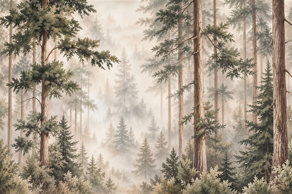 Fotobehang bos in de mist