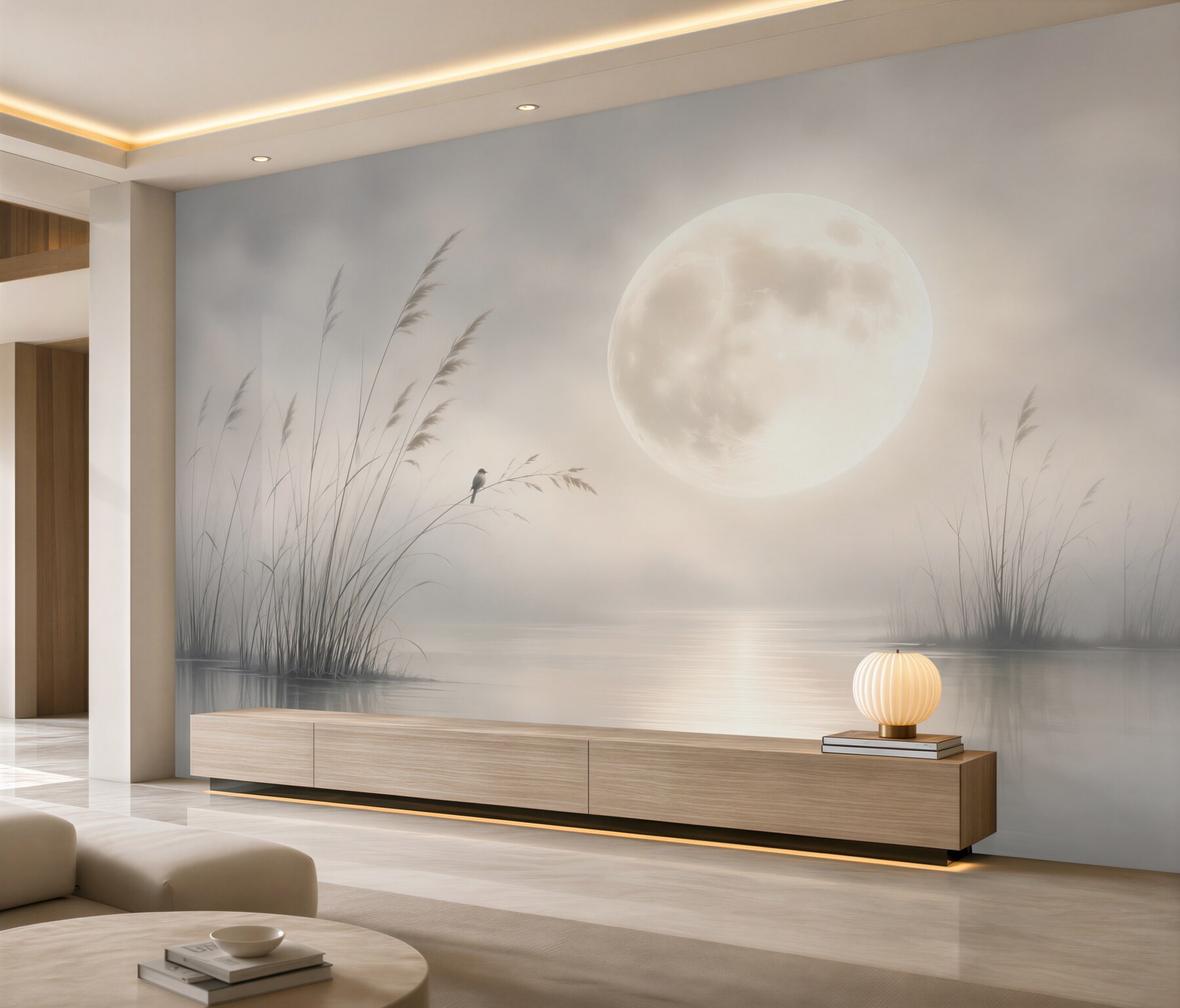 Fotobehang maanachtige nacht boven het water
