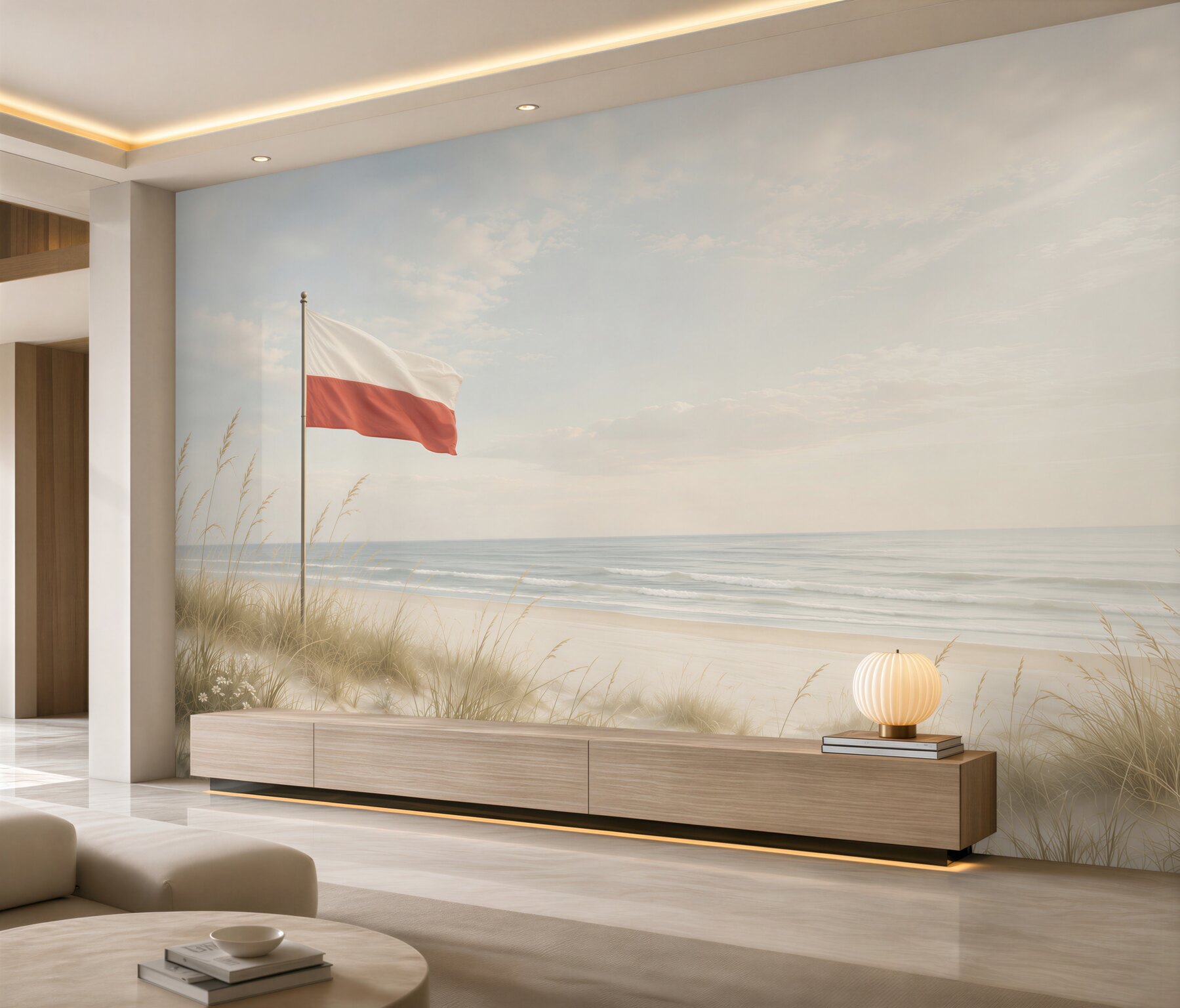 Fotobehang strand met de Poolse vlag