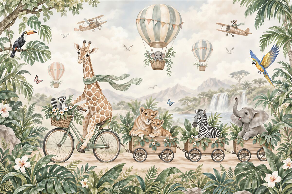 Fotobehang safari met ballonnen