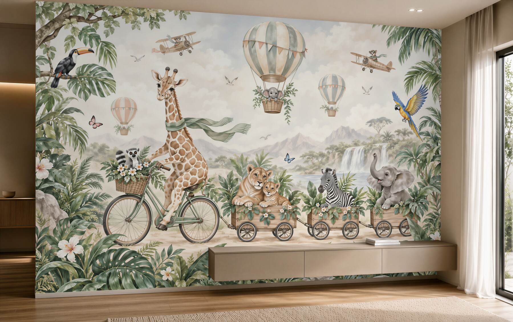 Fotobehang safari met ballonnen