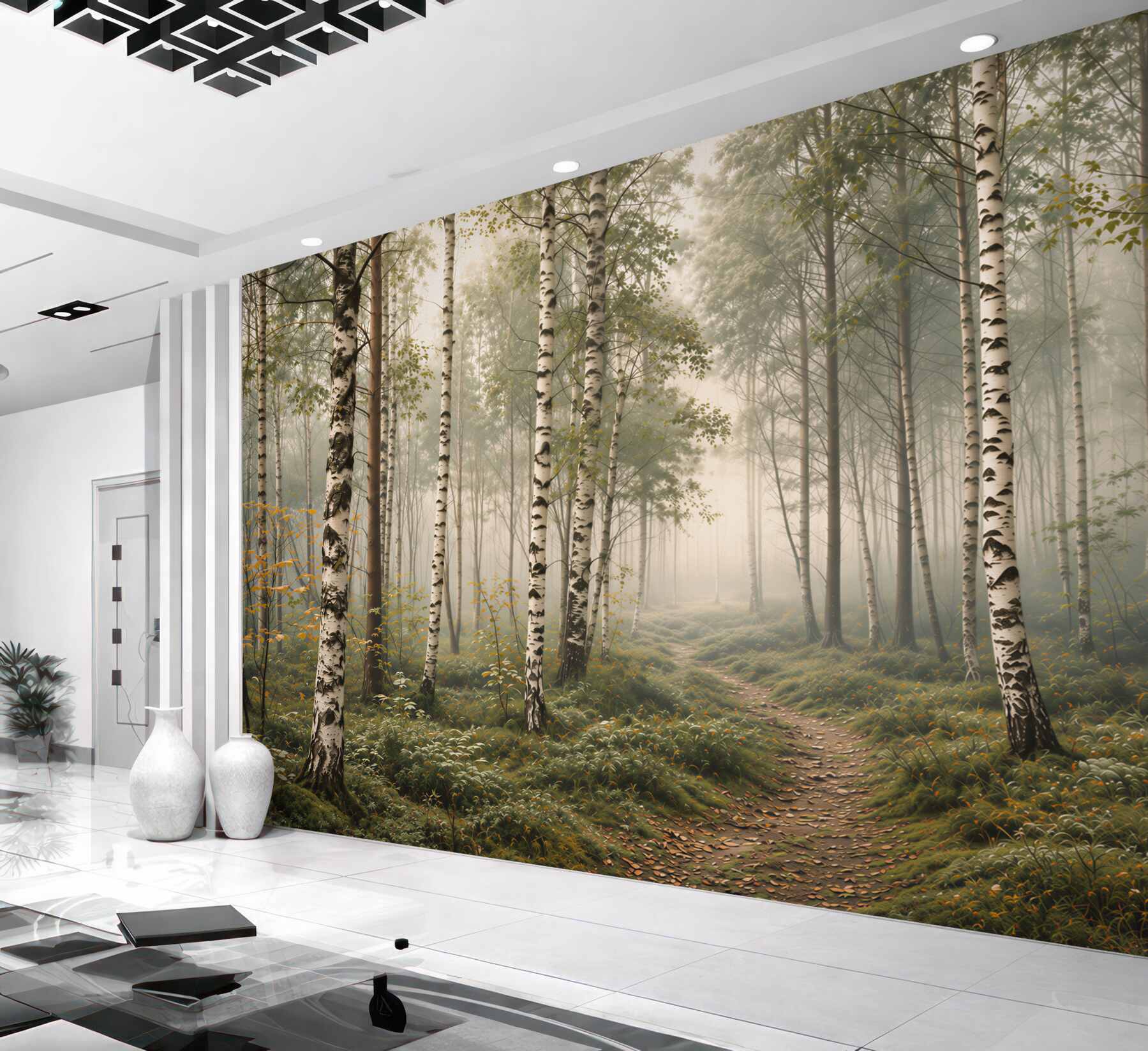 Fotobehang berkenbos in de mist