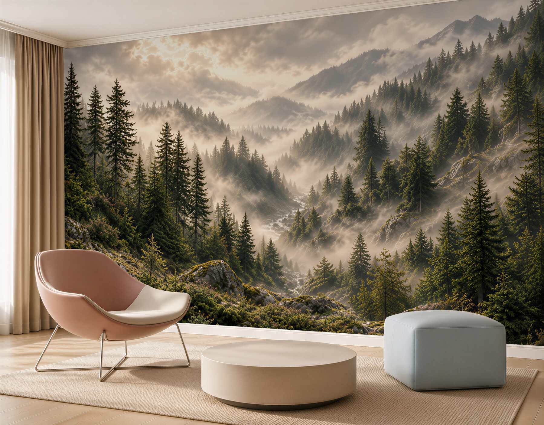 Fotobehang nevelig berglandschap